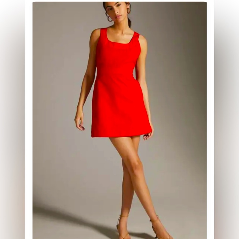Maeve for Anthropologie, red mini dress, size 22, pockets, back cutout